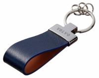 Кожаный брелок Volvo Premium Leather Keychain, Metall/Leather, Blue/Cognac, артикул FKBRLIVO