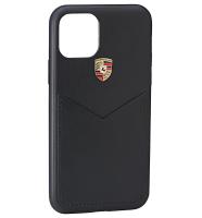 Кожаный чехол Porsche для iPhone 11 Pro Max, Crest Logo, Black Leather, артикул WAP0300060L002