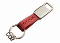 Кожаный брелок Toyota Logo Keychain, Metall/Leather, Red/Silver, NM, артикул FKBLT05RED