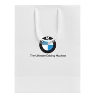 Бумажный подарочный пакет BMW, белый, размер M: 23 х 35 х 10 см., артикул 80502A25052