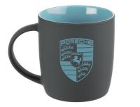 Фарфоровая кружка Porsche Crest Mug, Soft-touch, 350ml, Grey/Blue, артикул WAP050A250NMLG