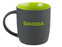 Фарфоровая кружка Skoda Wordmark Logo Mug, Soft-touch, 350ml, Grey/Green, артикул 000069601A25L5