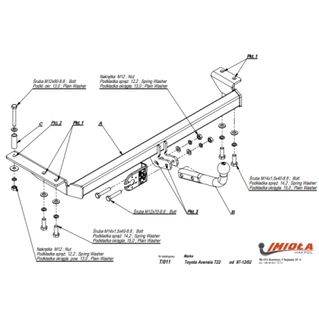 Прицепное устройство (фаркоп) Toyota Avensis (1997-2003) T011