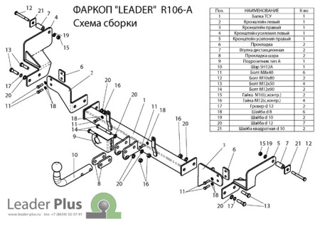 Прицепное устройство (фаркоп) Renault Kangoo (1998-2007) R106A 