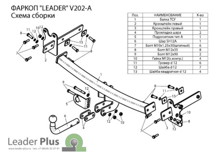 Прицепное устройство (фаркоп) Volvo XC70 (2007-) V202A 