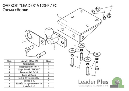 Прицепное устройство (фаркоп) Volkswagen Amarok (2010-) V120F 