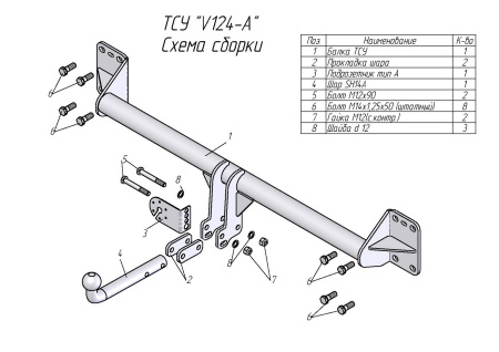 Прицепное устройство (фаркоп) Volkswagen Touareg (2010-2018) V124A 