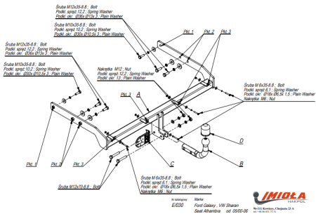 Прицепное устройство (фаркоп) Volkswagen Sharan (1995-2010) E030