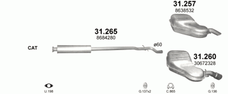 Глушитель Volvo XC70 (2000-2007) 31257