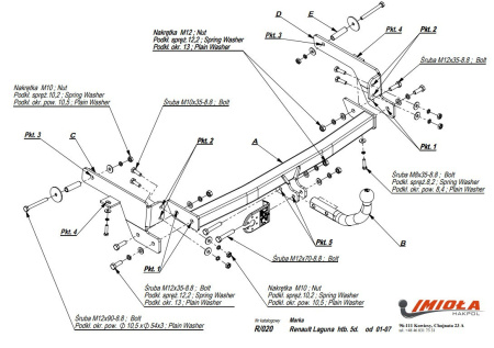 Прицепное устройство (фаркоп) Renault Laguna (2001-2007) R020