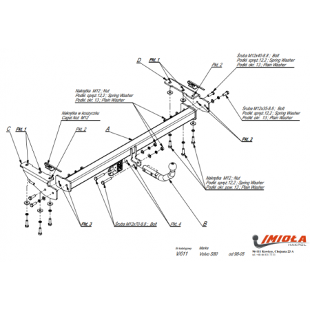 Прицепное устройство (фаркоп) Volvo S80 (1998-2006) V011