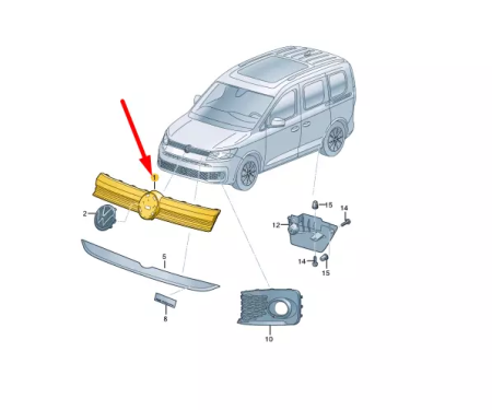 Решетка радиатора Volkswagen Caddy (2015-2023) 95U3052