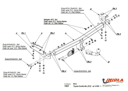 Прицепное устройство (фаркоп) Toyota Corolla E120/E130 (2002-2007) T021