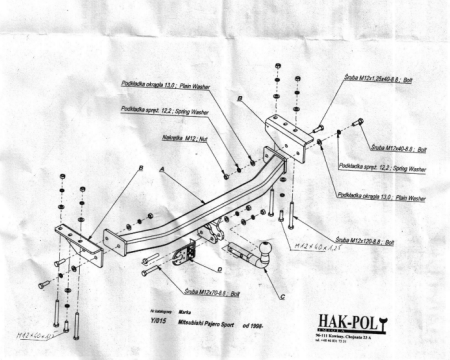 Прицепное устройство (фаркоп) Mitsubishi Pajero Sport (1996-2008) Y015